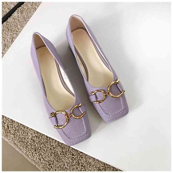 

2021 fashion brand design metal buckle pumps square toe shallow slip on ladies work shoes square low heel spring pumps shoes, Black