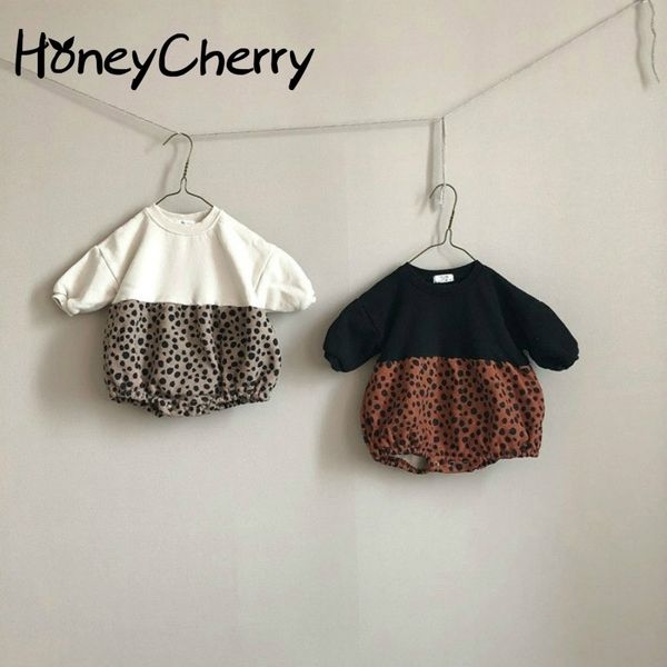 Girl Bodysuits Leopard Print Plush One-Piece Baby Мода Сращивание Пакет Маленькие Девушки Одежда 210317