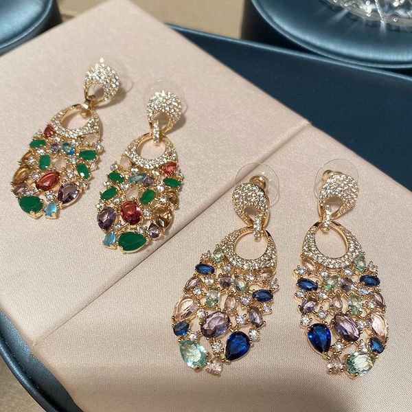 

dangle & chandelier bilincolor trendy cubic zirconia bohemia oval drop earring for women, Silver