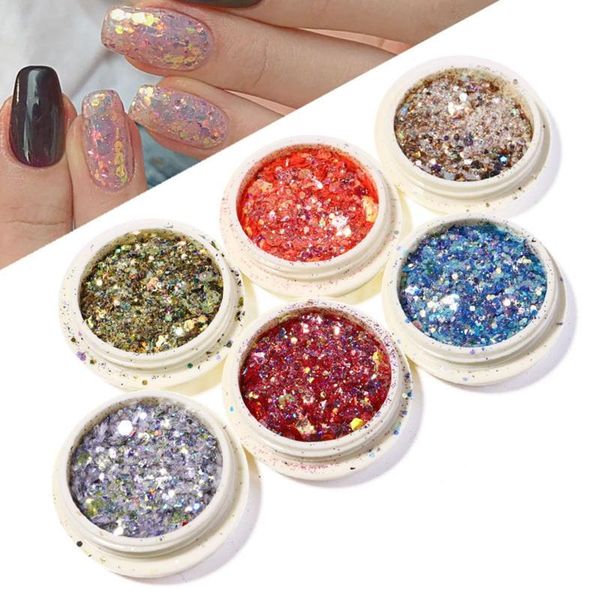 

nail glitter 6pc art sequins flakes powder kits holographic sticker paillettes manicure nails #40, Silver;gold