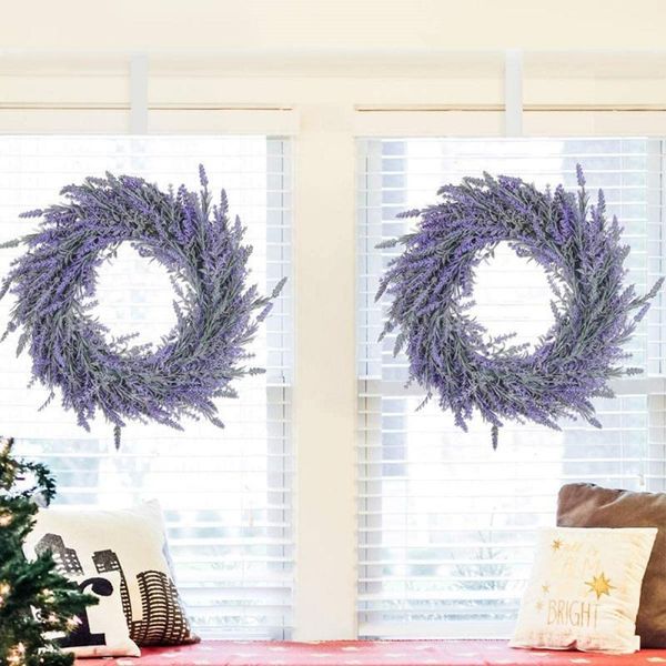 

decorative flowers & wreaths 18" artificial lavender wreath fake flower for front door farmhouse summer hanging wall window wholesales