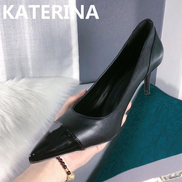 

sandals stilettos formal shoes women fashion shallow high heels pumps woman mixed color print patent leather shoe pointy brand, Black