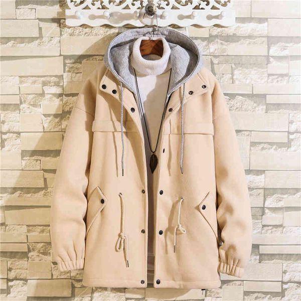 

men's jackets casual male jackets autumn and winter woolen matching vintage black khakis hip korean jacket with hoodie clothes 1sm, Black;brown