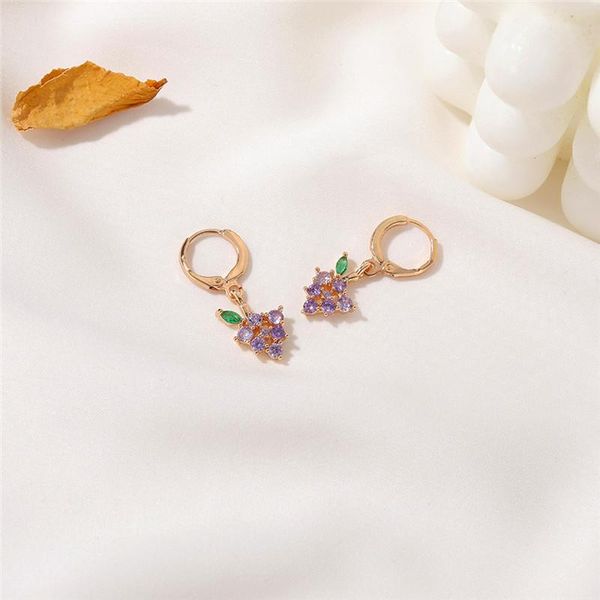 

stud korean creative sweet fruit crystal peach strawberry grape earrings for women statement ear jewelry gifts, Golden;silver