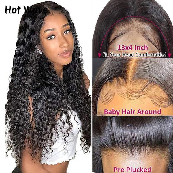 

wave water lace front wig transparent wigs preplucked hairline glueless human hair1, Black;brown