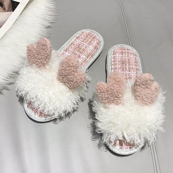 

slippers 2021 shoes for women warm fluffy women's cozy faux fur indoor floor slides flat soft furry ladies female, Black