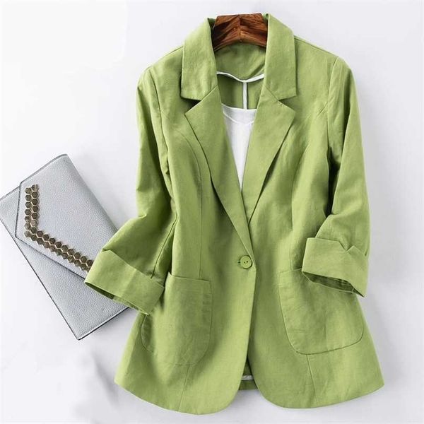Abito piccolo in cotone e lino giacca da donna autunno Primavera estate moda slim dimagrante maniche corte camicia corta verde 211122