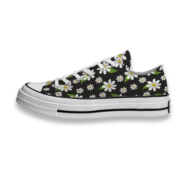 

custom printed shoes white daisy and green leaf sneakers low mens womens skateboard sport footwear diy trainers canvas casual shoe