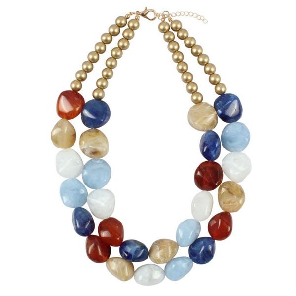 

pendant necklaces bohemian maxi necklace wwomen double layer multicolors beads chain resin vintage statement choker & jewellery, Silver