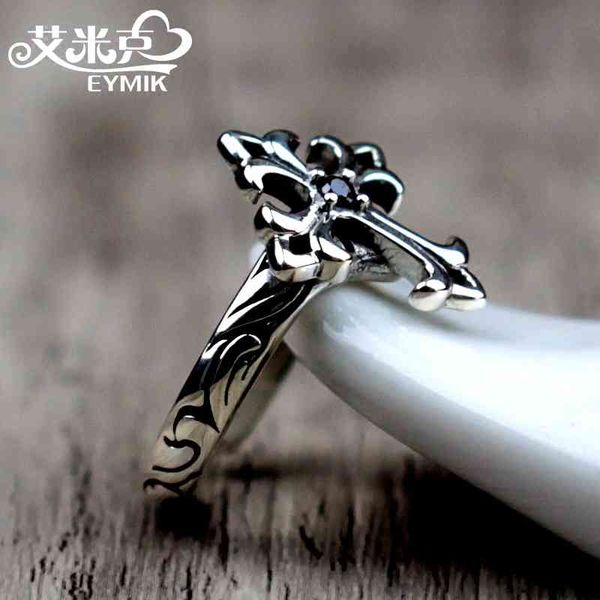 

party favor chrome/hearts rings thai silver women's ring crosin carved cross ring 925 open end jz0038