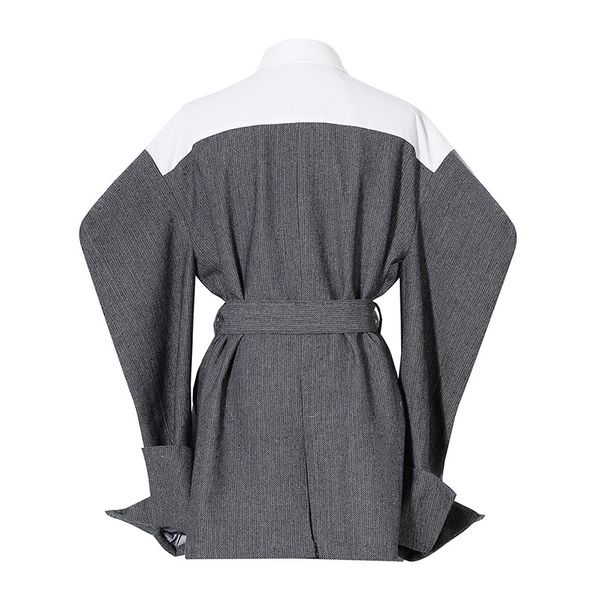 

suits lantern long sleeve blazer for female lapel collar high waist slimming with belt women's vintage coat tide, White;black