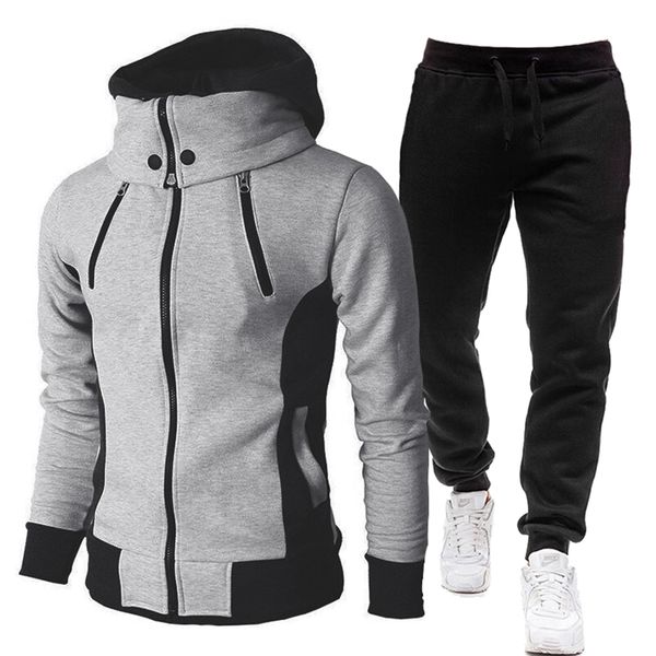 Herbst Winter Trainingsanzug Männer Anzüge Casual Hoodies Warme Zip Up Sweatshirts Zwei Stück Sets Jacke + Hosen Männliche Outfit Plus größe S-4XL 211222