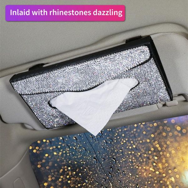 

bling crystal diamond car tissue box sun visor hanging holder for auto interior storage napkin case decoration boxes & napkins