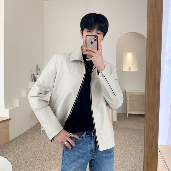 

men's clothing pu leather casual short style coat korean fashion slim spring autumn trend long sleeve lapel jackets 9y4317, Black