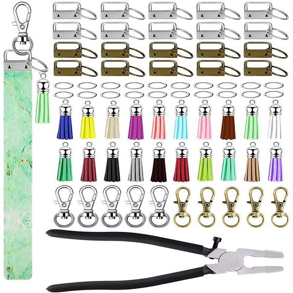 

keychains key fob hardware set, pliers with 20pcs 1 inch hardware, for wristlet keychain, chain making, Silver