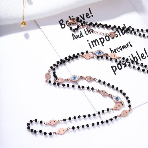 

chains evil eyes pendant necklaces beads chain rose gold bohemia long necklace for women stainless steel jewelry unique gifts, Silver