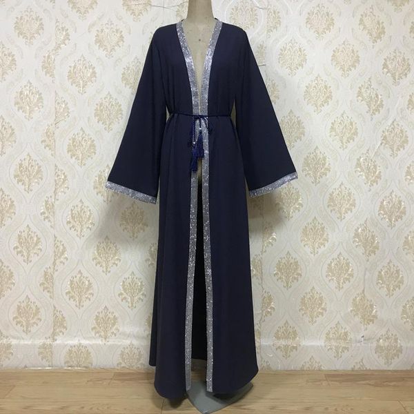 

ethnic clothing muslim dress women open abaya dubai arab loose long robe lace-up rhinestone hijab outwear uae islamic clothes plus size vest, Red