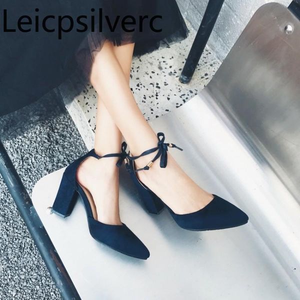 

dress shoes pumps spring and autumn the fashion pointed shallow mouth lace-up thick heel high women's plus size 30-48, Black