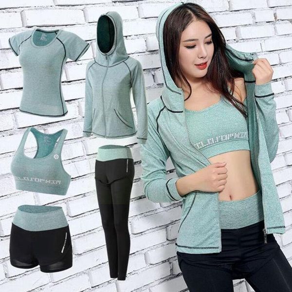 

gym clothing 5 piece yoga sets high elastic suit fast drying for women breathable sport wear sports soft and running r9p2, White;black