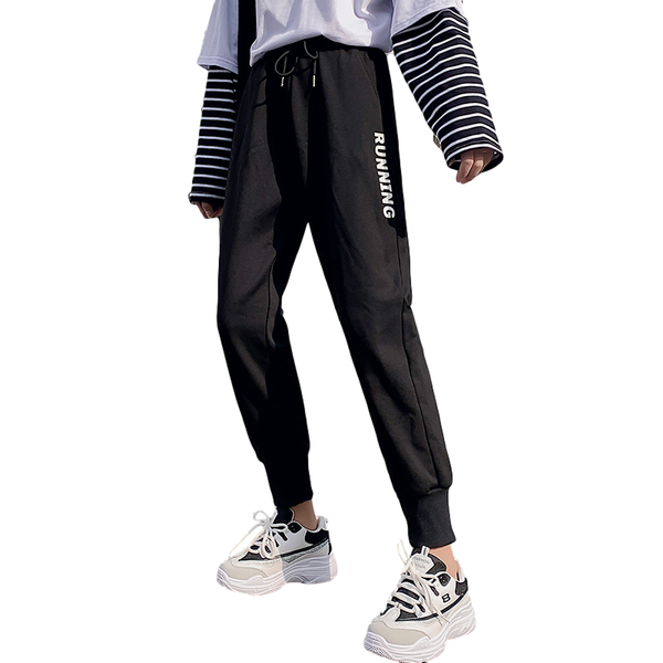 

new loose ankle-tied women sweatpants spring and autumn thin casual sports joggers female korean style ankle-length trousers, Black;white