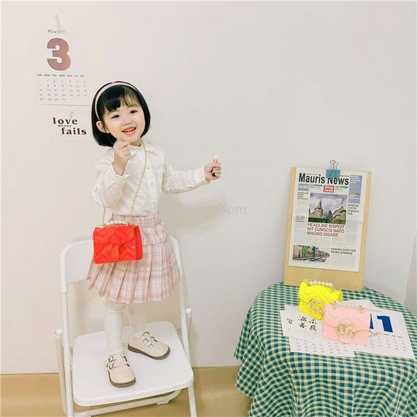 

kids designer jelly handbag luxurys girls metal letter square bag children pearl chain messenger bags princess change purse b042, Black