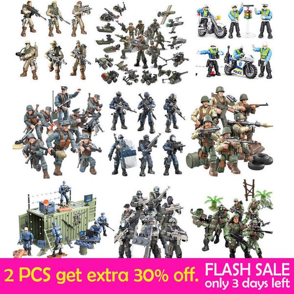 Special Forces Swat Team Army Soldier Action Figures with Weapon Guns Part for Military Vehicle Bricks Collection Kids Toys Y0916