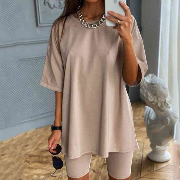 

casual solid women's two piece suit including belt solid color home loose sports fashion leisure suit summer 2piece set 210514, White