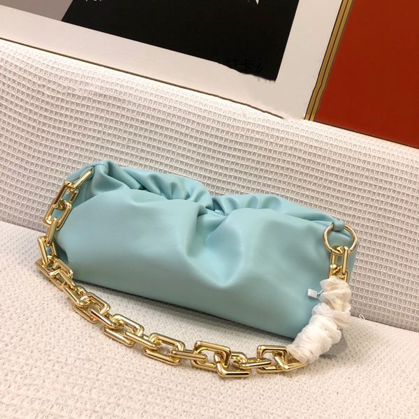 

famous clutch handbag soft genuine leather ladies pouch bag with big metal chain messenger hand bags for women