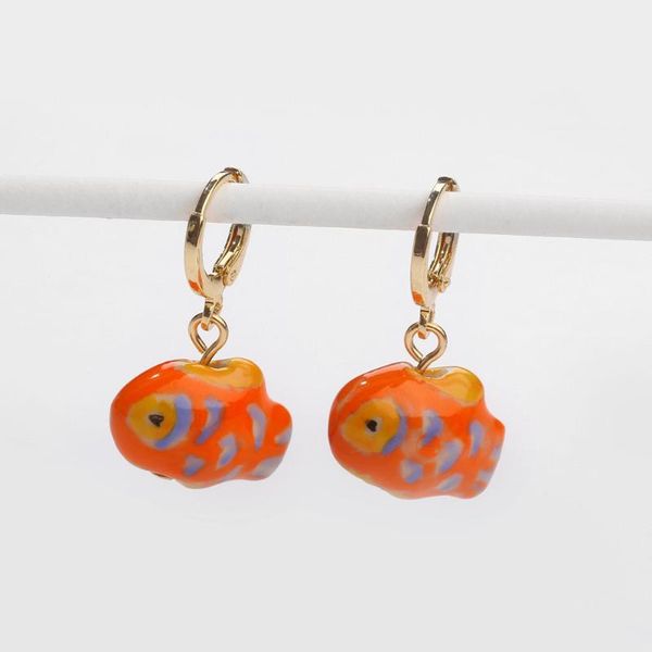 

hoop & huggie 2021 summer korean ear jewelry enamel animal fish pendant earring fashion small earrings for women, Golden;silver