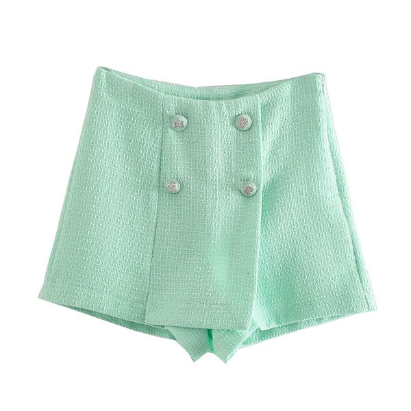 Botões Duplo Feminino Calças Curtas Verão Verde Verde Elegante Casual Para Lady Moda Slim Colheita Feminino 210430