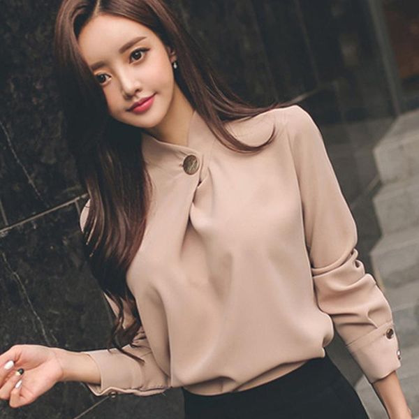 

women's blouses & shirts long sleeve chiffon blouse shirt women blusas mujer de moda 2021 femme stand collar 989, White