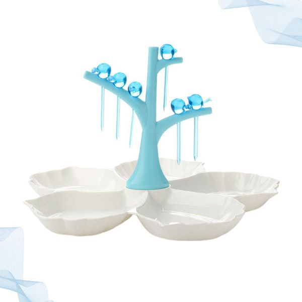 

creative fruit tray decorative snack storage case graded lattice dessert plate dish for home (sky-blue) gift wrap