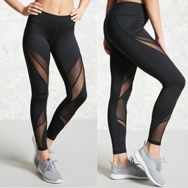 

black patchwork mesh leggings women's jeggings legins women leggins female elastic pant capri fitness sportwear jumpsuits & rompers, Black;white