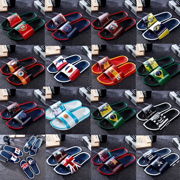 

world cup football star sports slippers brand designer mens fashion rubber sandals beach slide non-slip flip flops indoor outdoor shoes size, Black