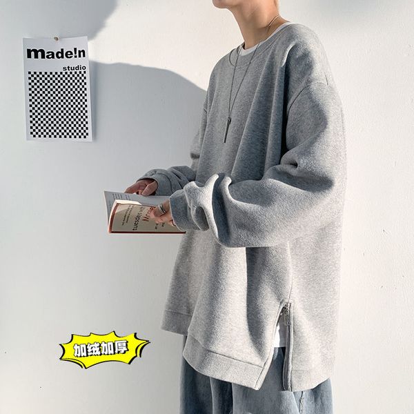 

men's hoodies & sweatshirts cotton casual zipper round neck pullover thickened plush clothes 3 color coats plus size m-5xl dqep, Black