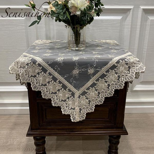 

table cloth european square small tablecloth jacquard satin fabric lace hollow embroidery nightstand/table flag/coffee dust cover