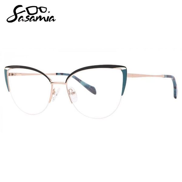 

fashion sunglasses frames sasamia women cat eye glasses big frame anti-blue metal eyeglasses half rim female spectacle man mw4023, Black
