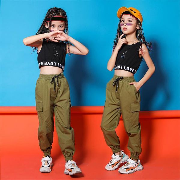 

girls hip hop clothing black crop vest running pants for jazz dance costumes ballroom dancing clothes 8 10 12, White