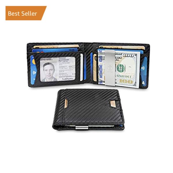 

the wallet rfid clip men's ultra thin two fold dollar clip carbon fiber wallet, Black