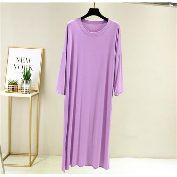 

women's sleepwear big size nightgown women model o-neck 3/4 sleeve nightdress long dress multi colors loose night wear female sleepwear, Black;red