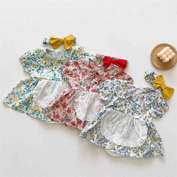 

summer kids girl short sleeve printing rompers infant baby born clothes 0-3yrs 210521, Blue