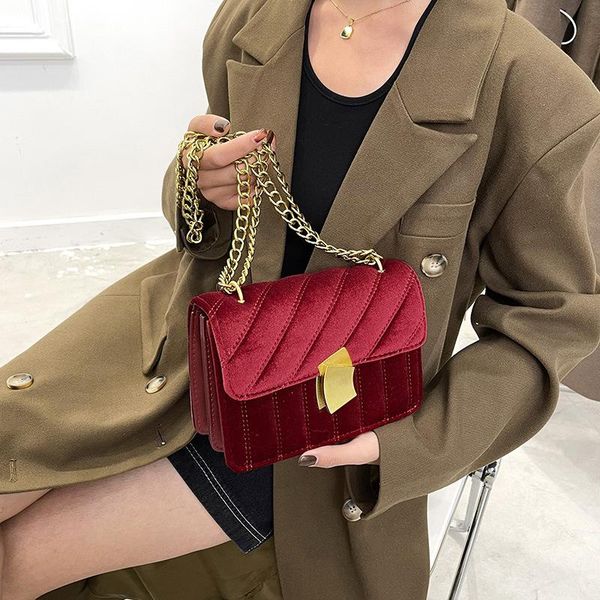 

evening bags retro lock small square bag 2021 foreign style velvet single shoulder texture chain messenger brand women's