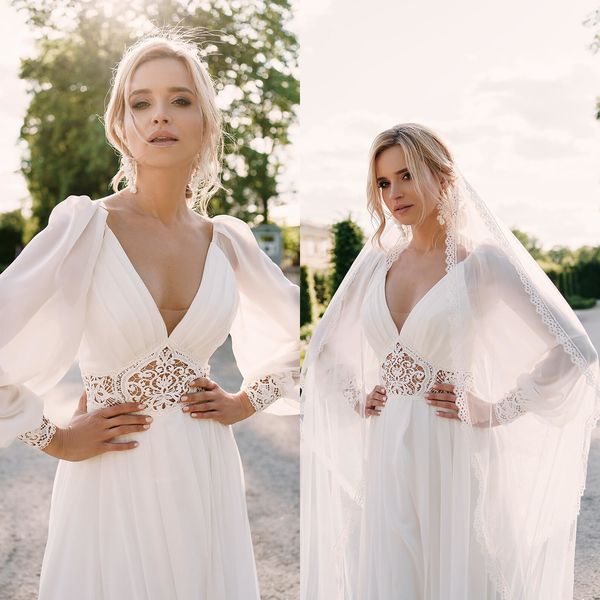 

white wedding dress a line chiffon long sleeve v neck bride dress robe de soire de mariage vestidos de fiesta