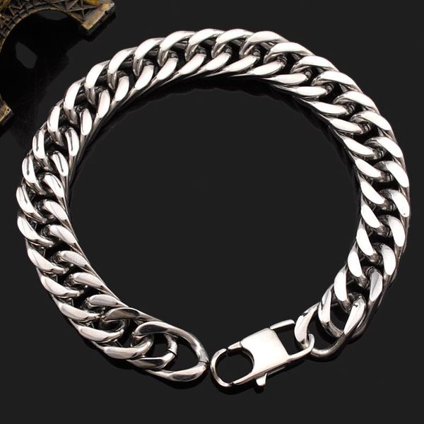 

link, chain dolaime stainless steel bracelets punk cuban cut men's jewelry clasical men bangle gb015, Black