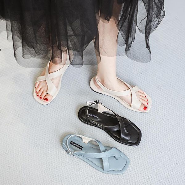 

sandals 2021 fashion clip toe women's flat bottom summer gentle fairy size, Black