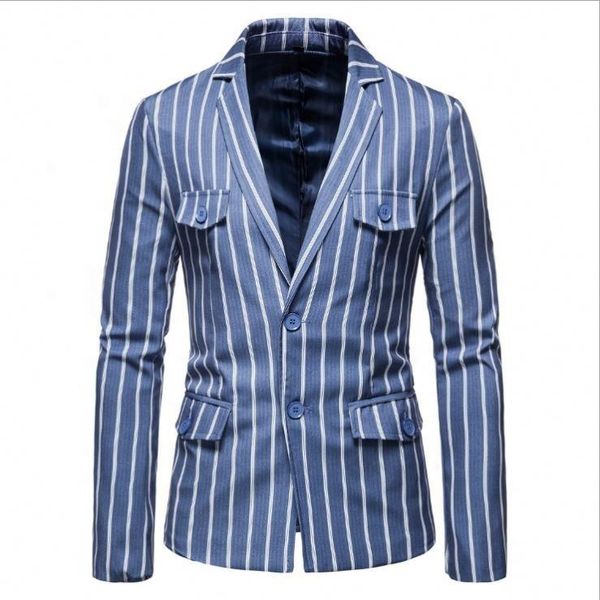 

men's suits & blazers 2021 pocket desgin men suit casual good quality two button striped mens printed blazer, White;black