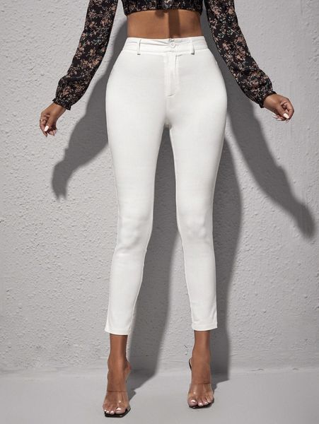 

sxy solid high waist skinny pants x3d5#, Black;white