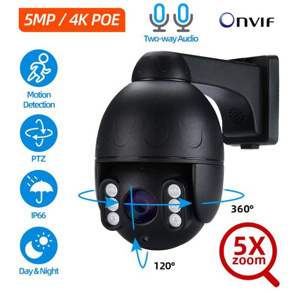 

cameras 4k ptz ip camera outdoor waterproof 5x optical two way audio poe cctv security 5mp night vision dome sd card onvif