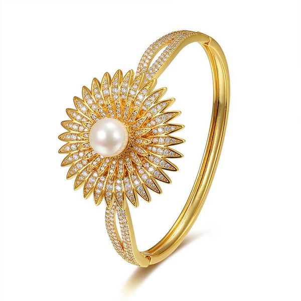 

bangle ladies selling jewelry luxury exaggerated sun flower bracelet women fashion simple zircon, Black