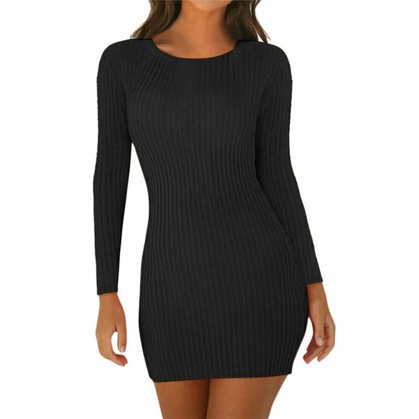 

casual dresses fashion solid slim women's ladies girl autumn winter long sleeve mini dress stretch bodycon plain, Black;gray